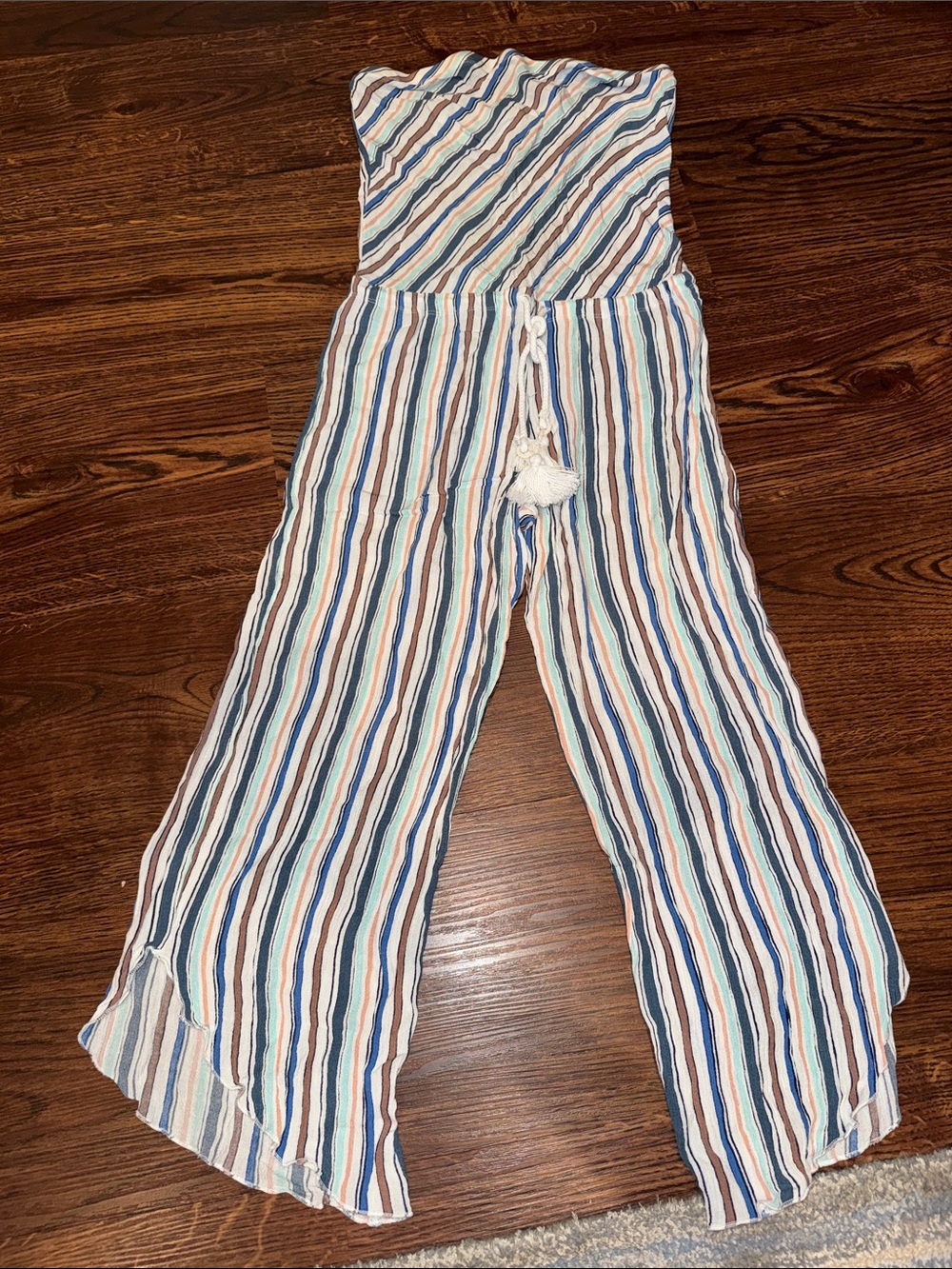 BECCA Striped Strapless Beach Jumpsuit - Blue, White & Brown
